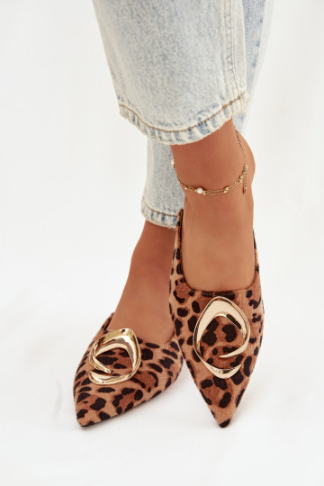 Moteriškos šlepetės Mule Su puošniais aukso spalvosm Detalem su leopardo kailio raštais Galvella 2