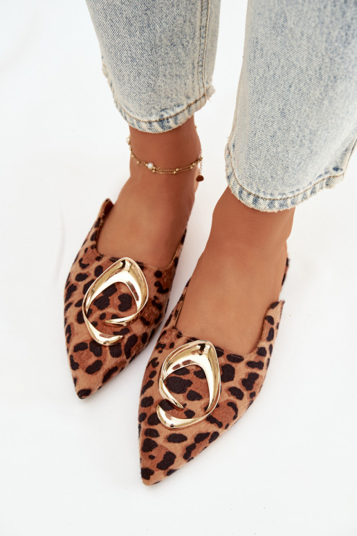 Moteriškos šlepetės Mule Su puošniais aukso spalvosm Detalem su leopardo kailio raštais Galvella