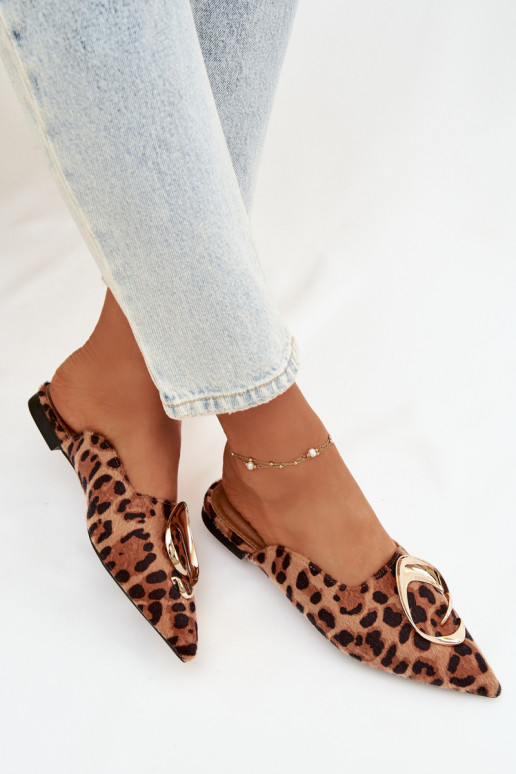 Moteriškos šlepetės Mule Su puošniais aukso spalvosm Detalem su leopardo kailio raštais Galvella