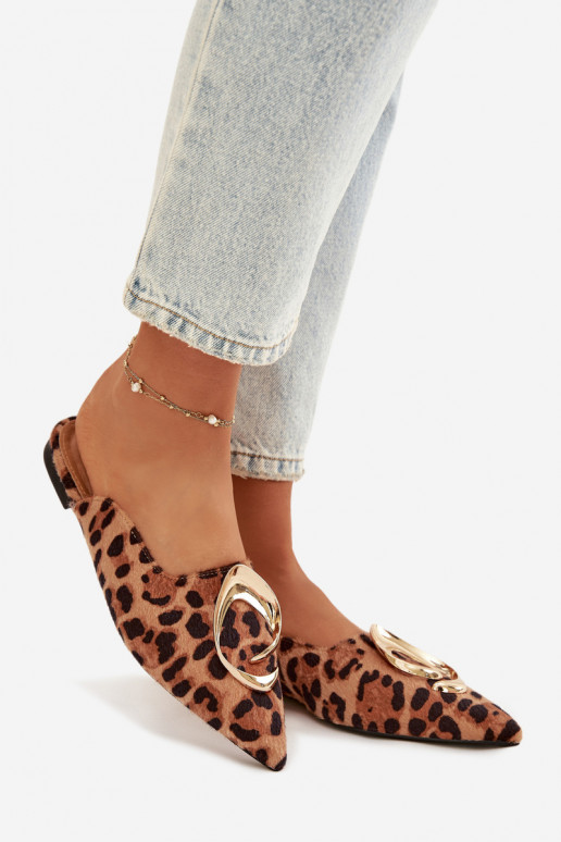 Moteriškos šlepetės Mule Su puošniais aukso spalvosm Detalem su leopardo kailio raštais Galvella