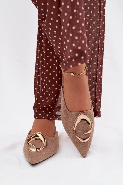 Moteriškos šlepetės Mule Su puošniais aukso spalvosm Detalem smėlio spalvos Galvella