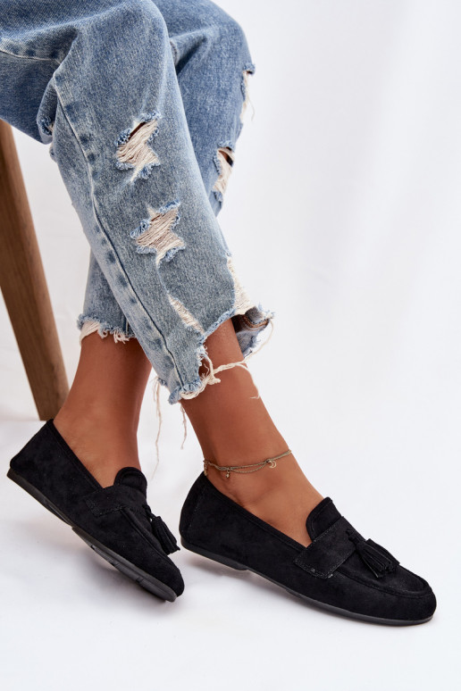 Mokasinai Moteriškas butas su kutais juodos spalvos Tai turirilisse