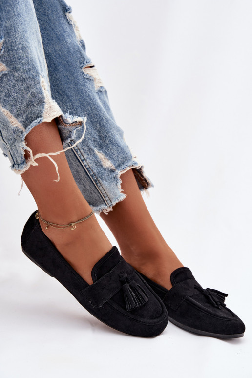 Mokasinai Moteriškas butas su kutais juodos spalvos Tai turirilisse