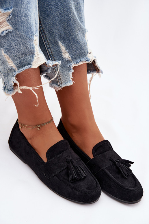 Mokasinai Moteriškas butas su kutais juodos spalvos Tai turirilisse