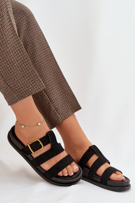 Moteriškos šlepetės su juostelėmis I Złotą su sagtimis juodos spalvos Ulirissa