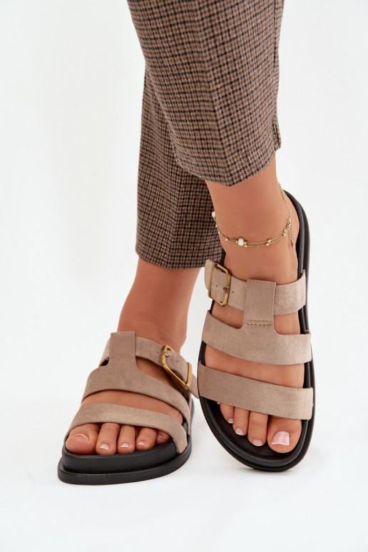 Moteriškos šlepetės su juostelėmis I Złotą su sagtimis smėlio spalvos Ulirissa