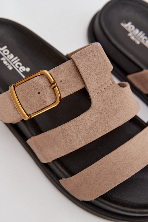 Moteriškos šlepetės su juostelėmis I Złotą su sagtimis smėlio spalvos Ulirissa