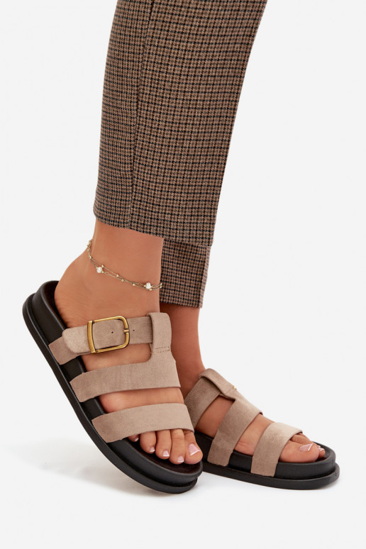 Moteriškos šlepetės su juostelėmis I Złotą su sagtimis smėlio spalvos Ulirissa