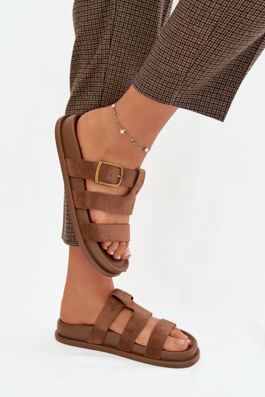 Moteriškos šlepetės su juostelėmis I Złotą su sagtimis rudos spalvos Ulirissa