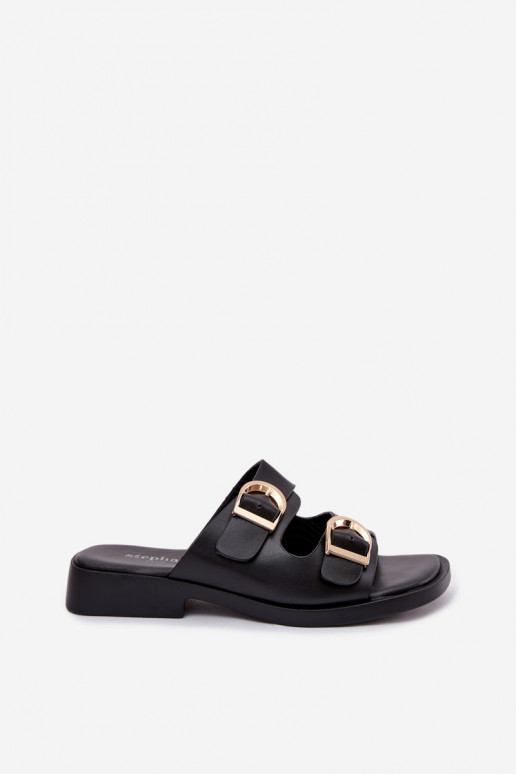 Moteriškos šlepetės Ze aukso spalvosmi su sagtimismi juodos spalvos Danelle