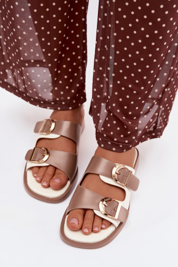 Moteriškos šlepetės Ze aukso spalvosmi su sagtimismi smėlio spalvos Danelle