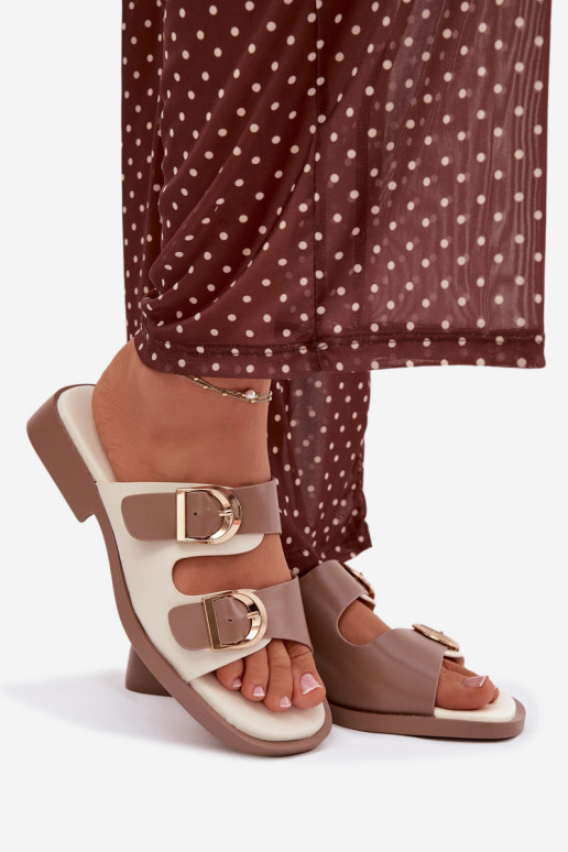 Moteriškos šlepetės Ze aukso spalvosmi su sagtimismi smėlio spalvos Danelle