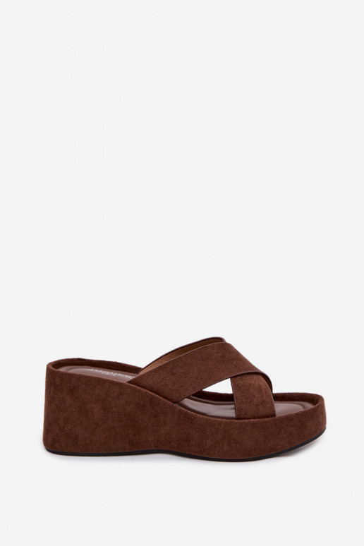 Moteriškos šlepetės Ant platformossuiš eko zomšosu CzekoladoĮe Calorine