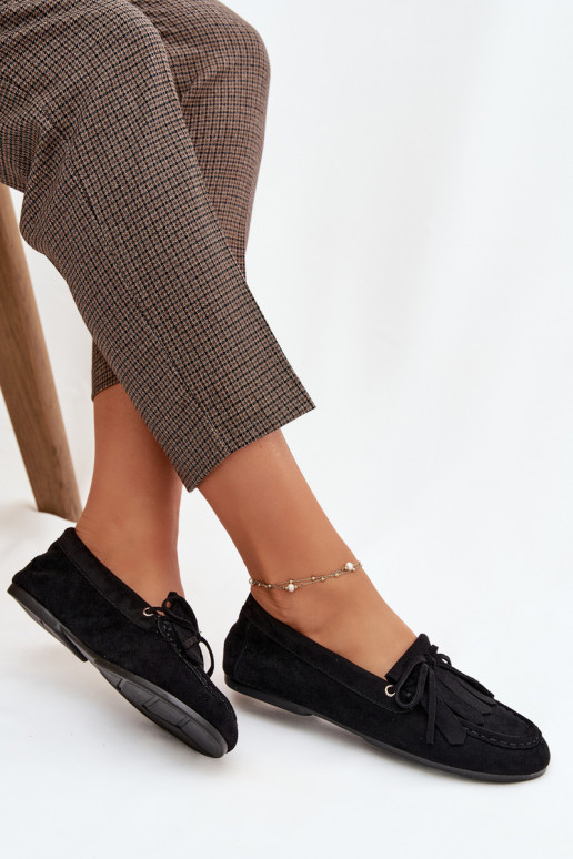 moteriški mokasinai su stilingomis detalėmis Ir Fringes juodos spalvos Glorina