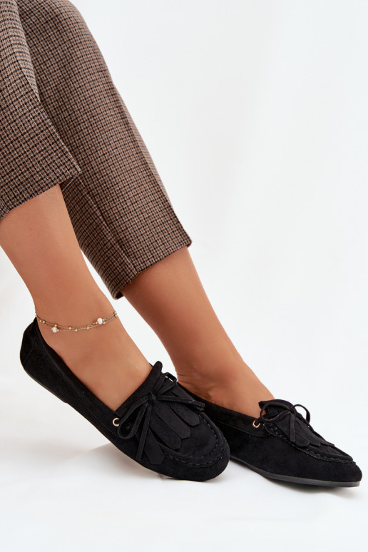 moteriški mokasinai su stilingomis detalėmis Ir Fringes juodos spalvos Glorina