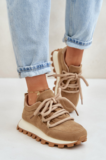 sportiniai bateliai Sneakers modelio batai su platformasuiš eko zomšosu rudos spalvos Riadella