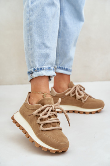 sportiniai bateliai Sneakers modelio batai su platformasuiš eko zomšosu rudos spalvos Riadella 2