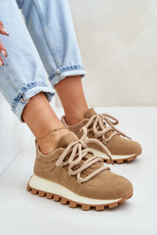 sportiniai bateliai Sneakers modelio batai su platformasuiš eko zomšosu rudos spalvos Riadella