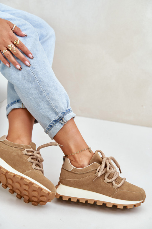 sportiniai bateliai Sneakers modelio batai su platformasuiš eko zomšosu rudos spalvos Riadella