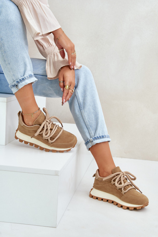 sportiniai bateliai Sneakers modelio batai su platformasuiš eko zomšosu rudos spalvos Riadella