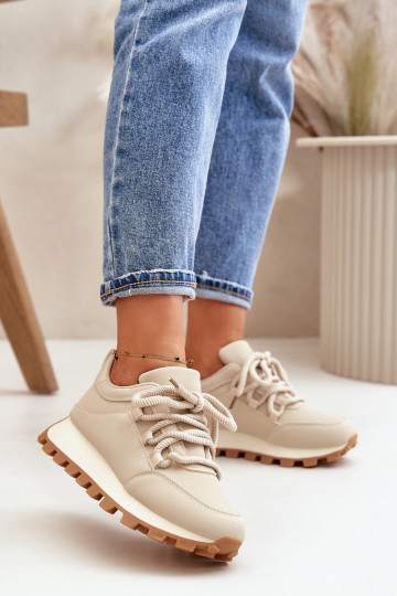 Sportiniai bateliai Sneakers modelio su platforma iš dirbtinės odos smėlio spalvos Riadella