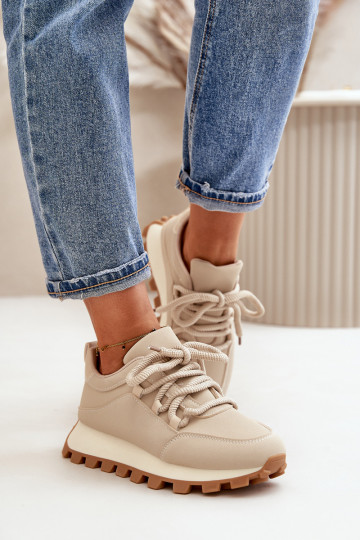 Sportiniai bateliai Sneakers modelio su platforma iš dirbtinės odos smėlio spalvos Riadella 2