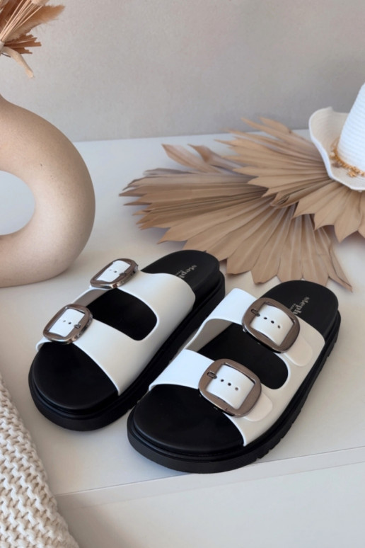 Baltos spalvos moteriškos šlepetės Elamas su sagtimis ir platforma