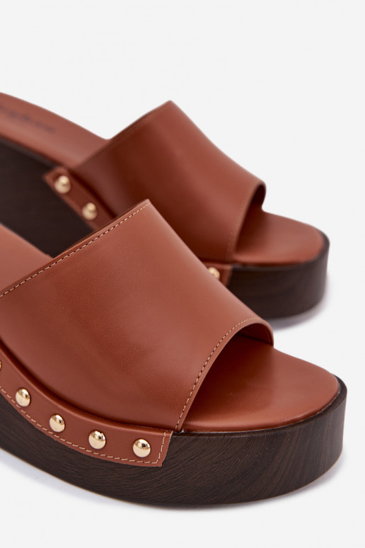 Moteriškos aukso spalvos platforminės šlepetės Arionne, rudos spalvos