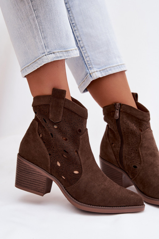 kaubojiško stiliaus aulinukai Moteriškas su ažūro elementais CzekoladoĮe Nolvina