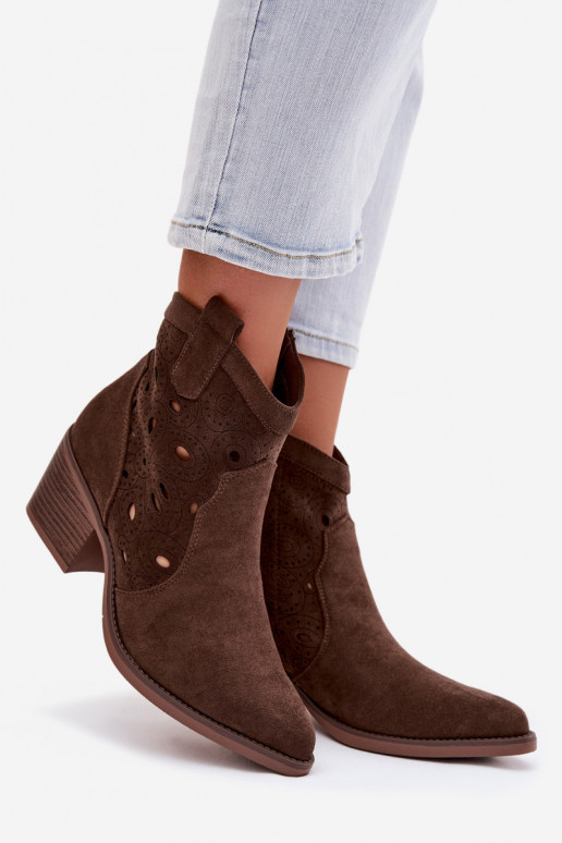 kaubojiško stiliaus aulinukai Moteriškas su ažūro elementais CzekoladoĮe Nolvina