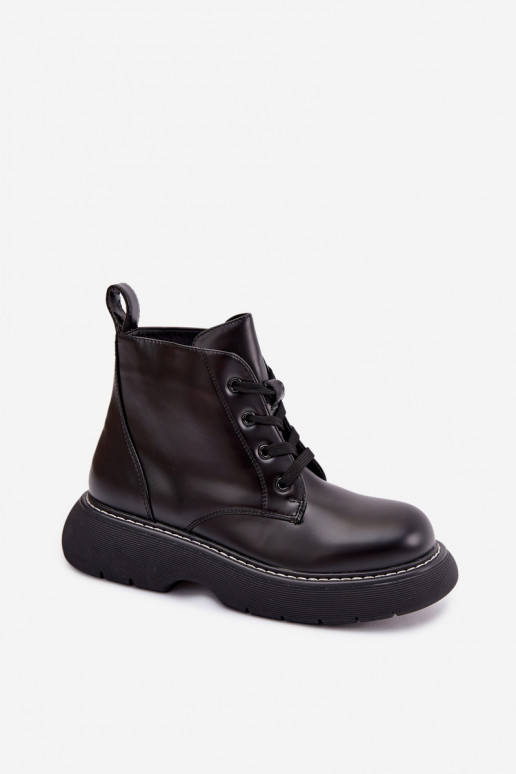 pašiltinti Moteriški aulinukai su platforma su raišteliais juodos spalvos Harmine