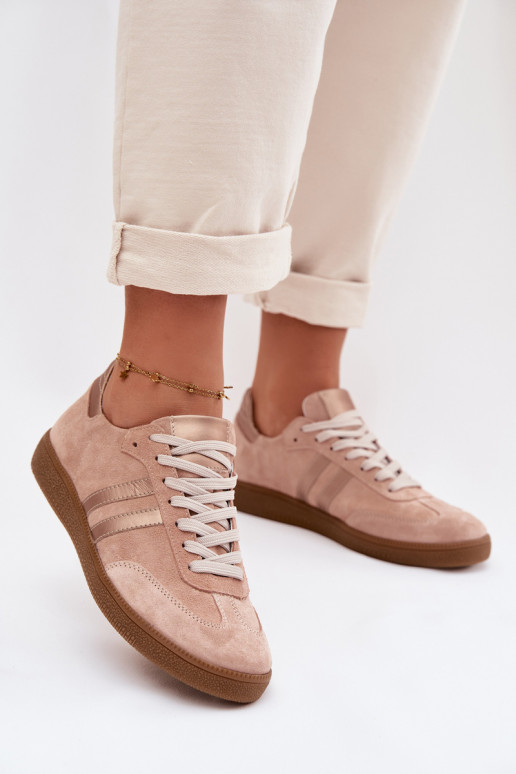 Zazoo N1068 iš zomšos Žemas Sneakers modelio batai Moteriškas rožinės spalvos