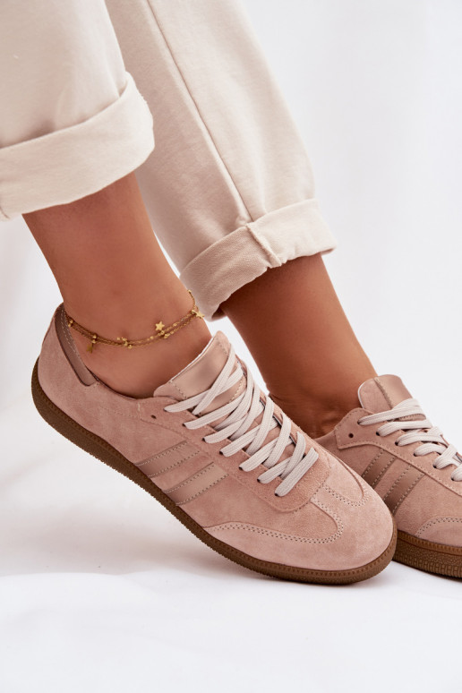 Zazoo N1068 iš zomšos Žemas Sneakers modelio batai Moteriškas rožinės spalvos