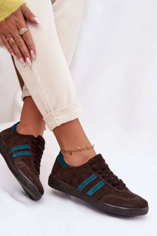 Zazoo N1068 iš zomšos Žemas Sneakers modelio batai Moteriškas CzekoladoĮe