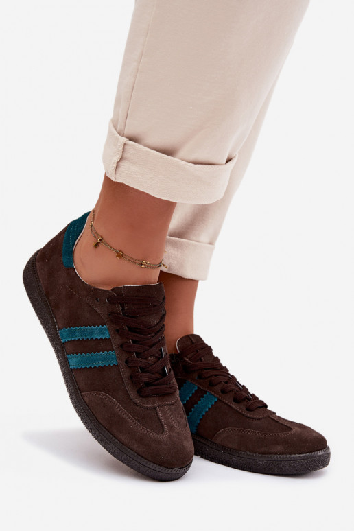 Zazoo N1068 iš zomšos Žemas Sneakers modelio batai Moteriškas CzekoladoĮe