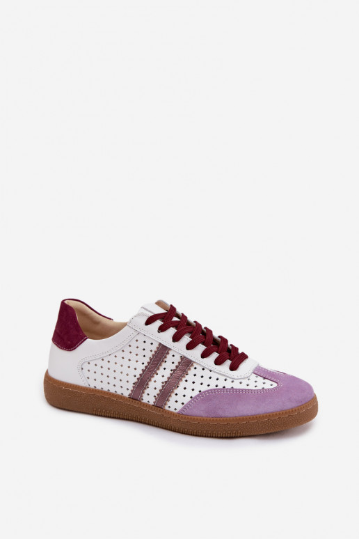 Oda su aužūro elementais Sneakers modelio batai Moteriškas Zazoo N1318 Baltos-Violetinės spalvos