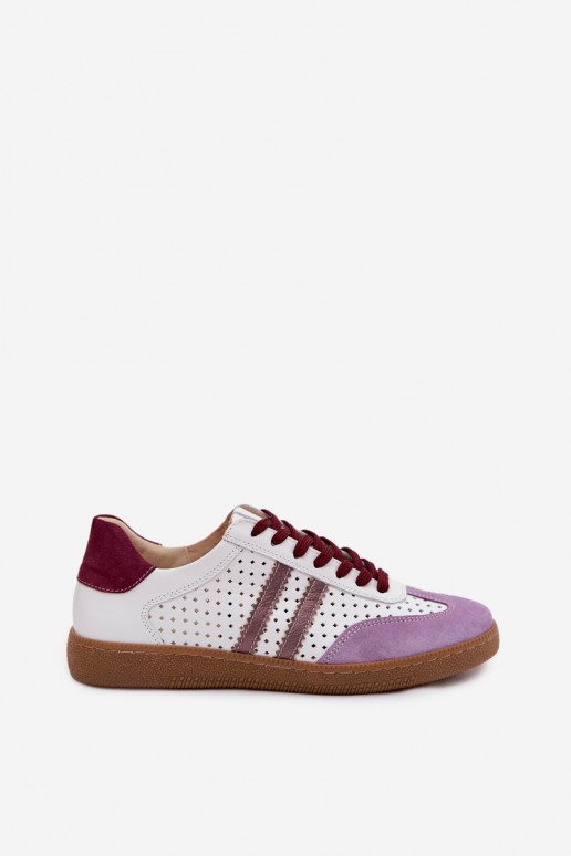 Oda su aužūro elementais Sneakers modelio batai Moteriškas Zazoo N1318 Baltos-Violetinės spalvos