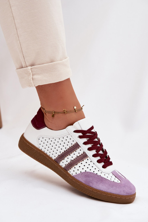 Oda su aužūro elementais Sneakers modelio batai Moteriškas Zazoo N1318 Baltos-Violetinės spalvos