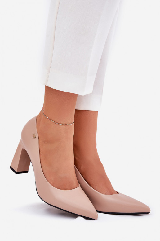 Elegantiško stiliaus Bateliai Įjungta SłupkoĮym Obcasie Vinceza 62221 smėlio spalvos