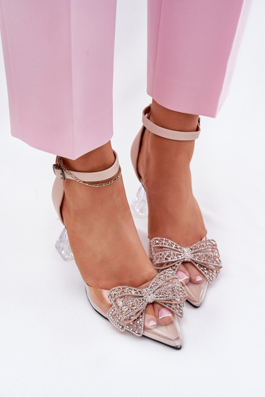 Elegantiško stiliaus Bateliai su kaspinais Vinceza 62212 smėlio spalvos