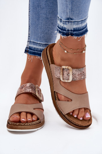  Moteriškos šlepetės su sagtimis Inblu GS000055 smėlio spalvos