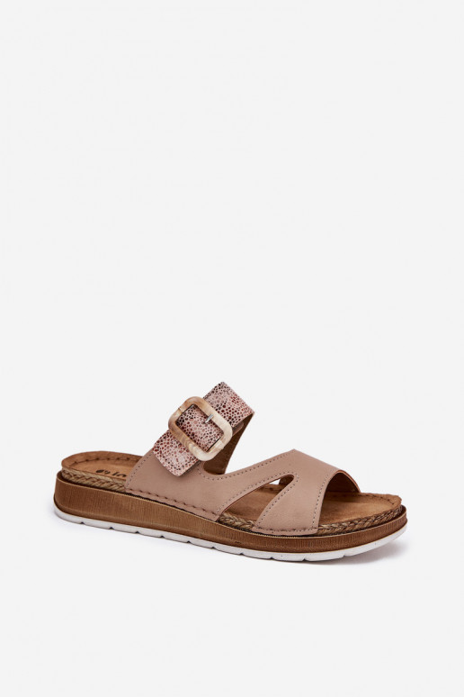  Moteriškos šlepetės su sagtimis Inblu GS000055 smėlio spalvos