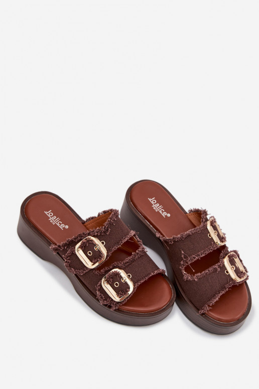 Moteriškos šlepetės su platforma aukso spalvos su sagtimis šokoladinės spalvos Renelisse