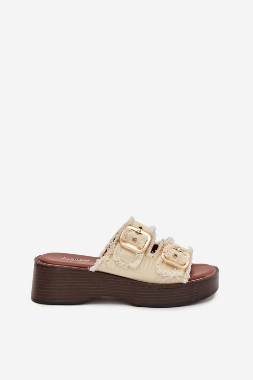 Moteriškos šlepetės su platforma aukso spalvos su sagtimis dramblio kaulo spalvos Renelisse