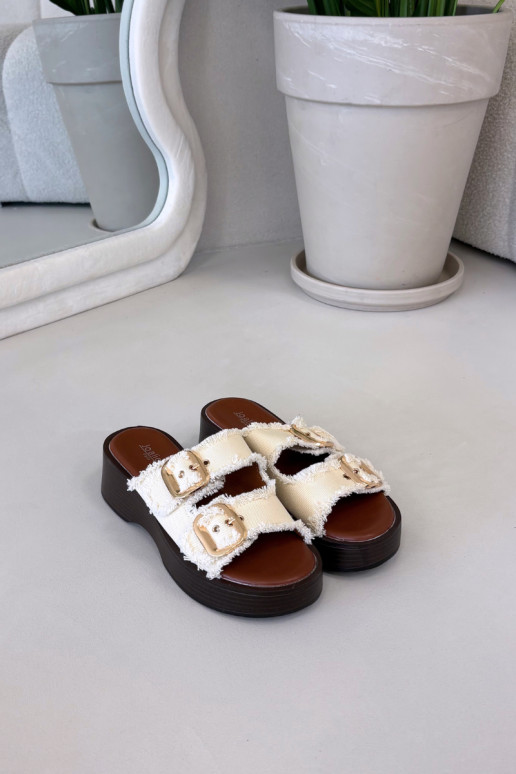 Moteriškos šlepetės su platforma aukso spalvos su sagtimis dramblio kaulo spalvos Renelisse