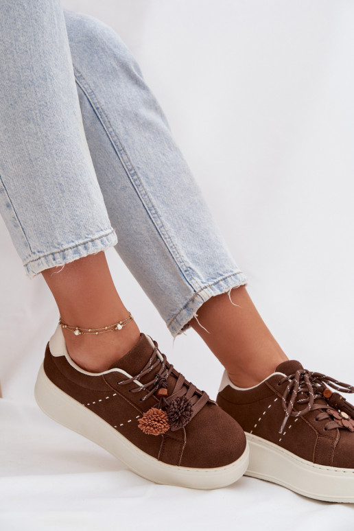 Šokoladiniai Corinna moteriški platforminiai sportiniai batai su puošniais pomponais