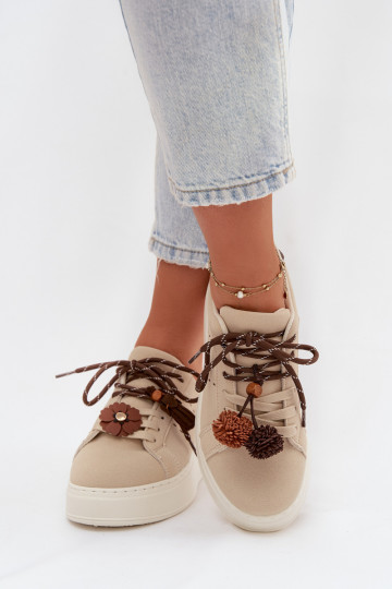 Smėlio spalvos Corinna moteriški platforminiai sportiniai batai su puošniais pomponais 2