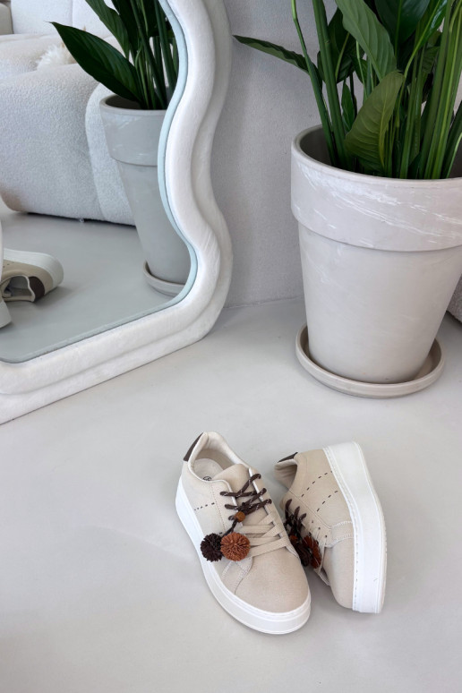 Smėlio spalvos Corinna moteriški platforminiai sportiniai batai su puošniais pomponais