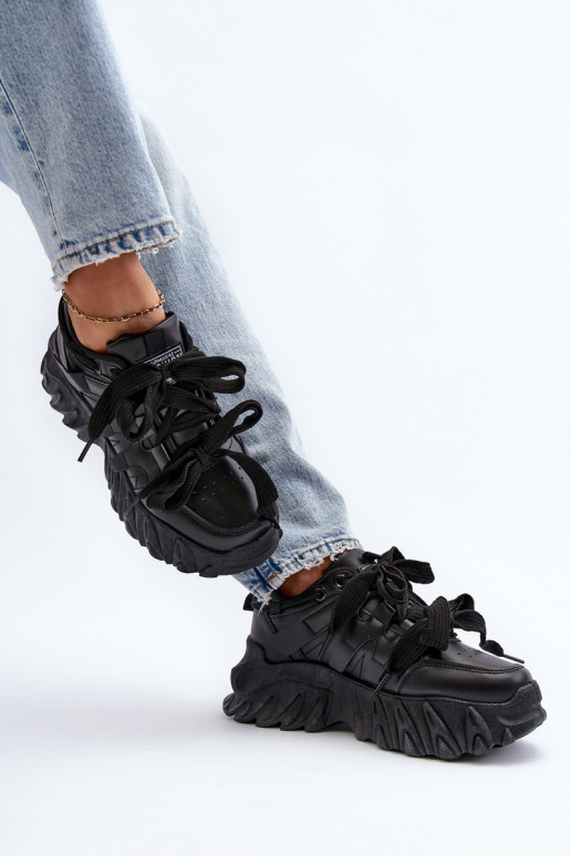 Sneakers modelio batai Moteriškas su madingais masyviais padais juodos spalvos Ellerai