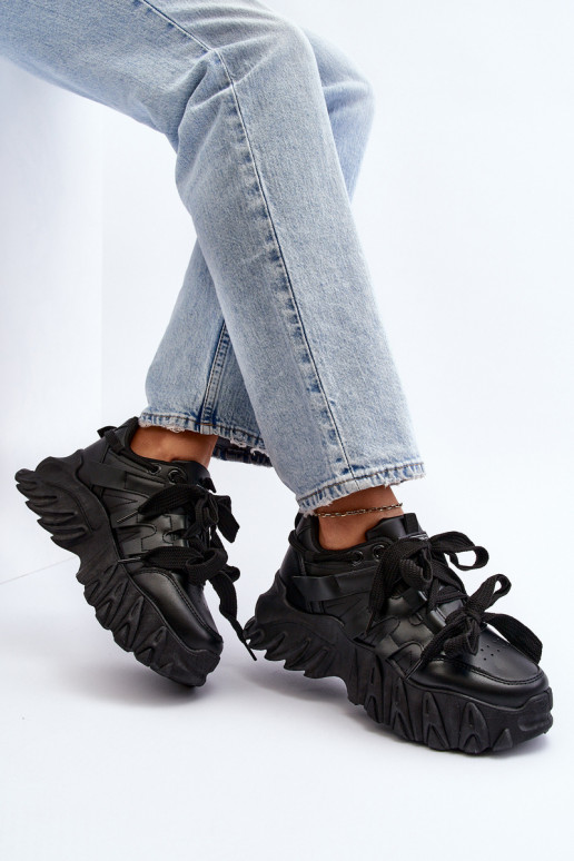 Sneakers modelio batai Moteriškas su madingais masyviais padais juodos spalvos Ellerai